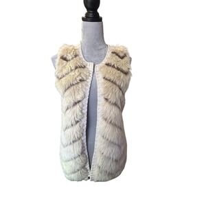 Eyeshadow Faux Fur Vest Cream Brown Sleeveless Sweater Knit Winter Fall Small